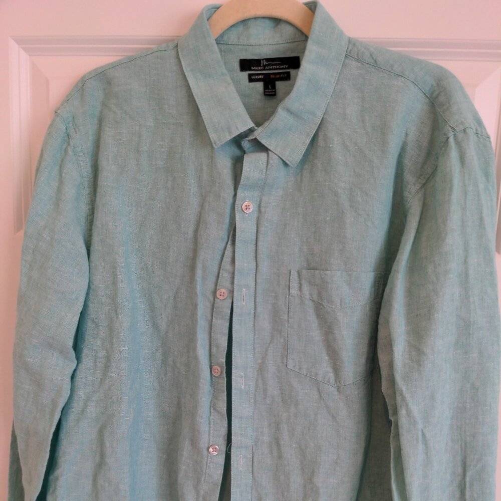 Marc Anthony Luxury Linen Button Down, Size Large… - image 1